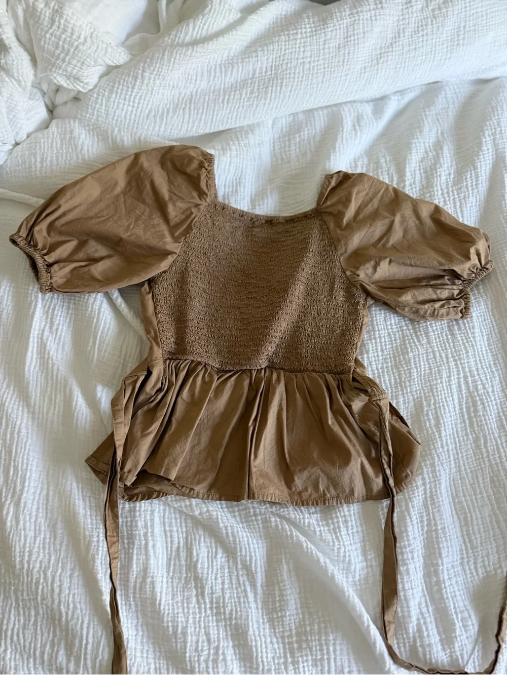 Old Navy Brown Wrap Puff Sleeve Smocked Back Top